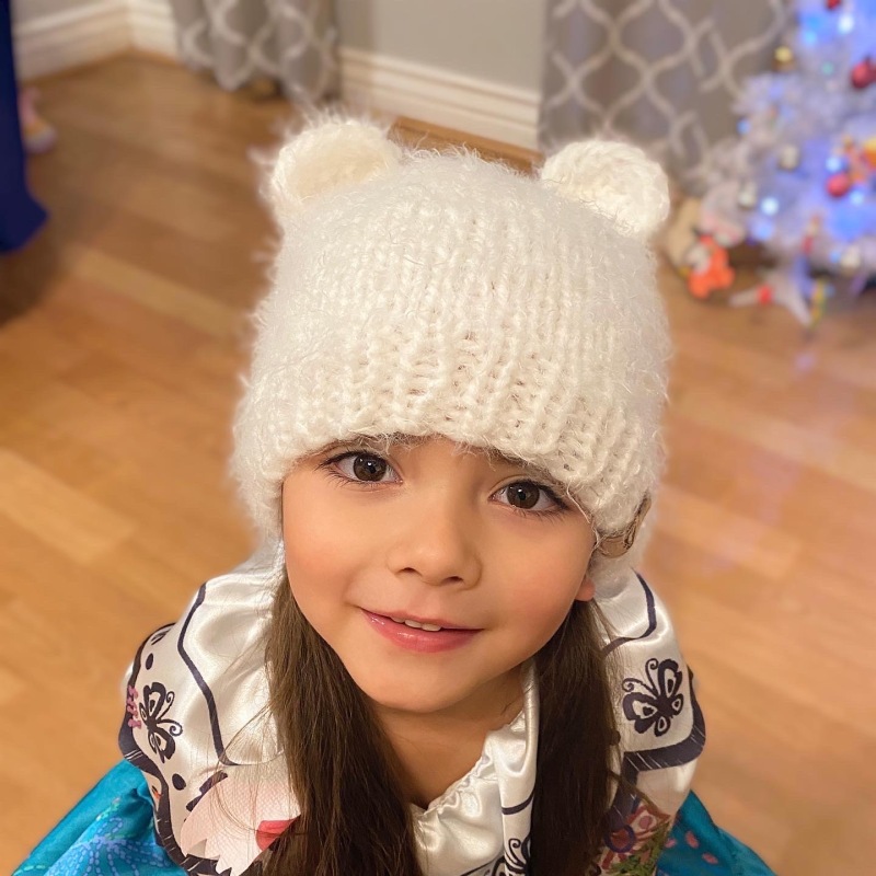 Loom Knitted Little Bear Hat, white color
